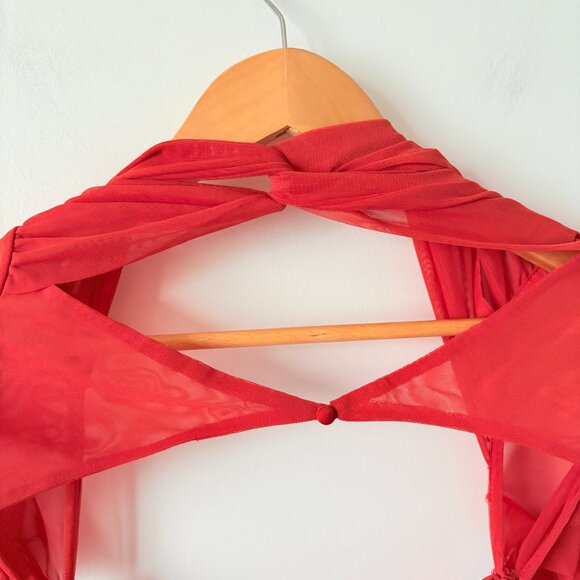 Oh Polly Nirvana Long Sleeved Ruched Mini Dress NWT Red Size 10 - Picture 7 of 9